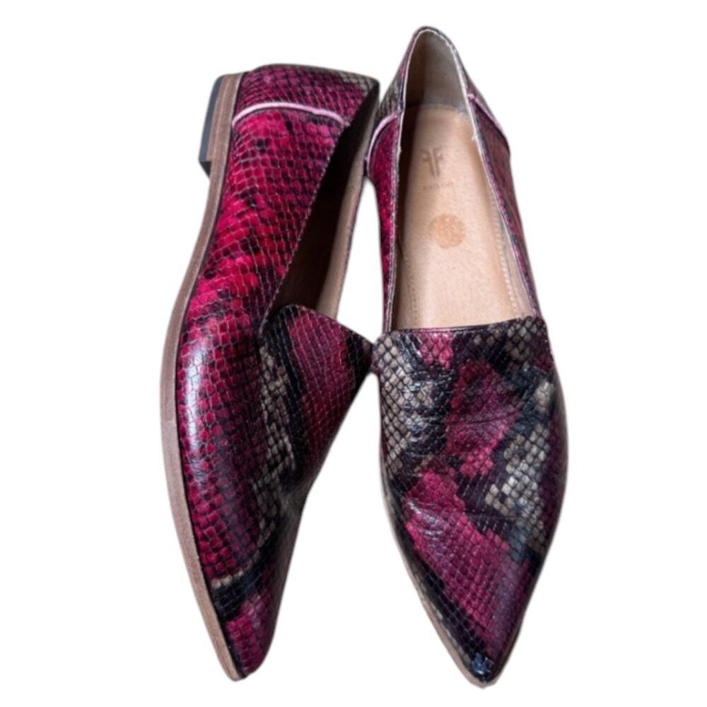 1990s/2000s Frye Burgundy Snakeskin Print Leather Loafers 8.5M
